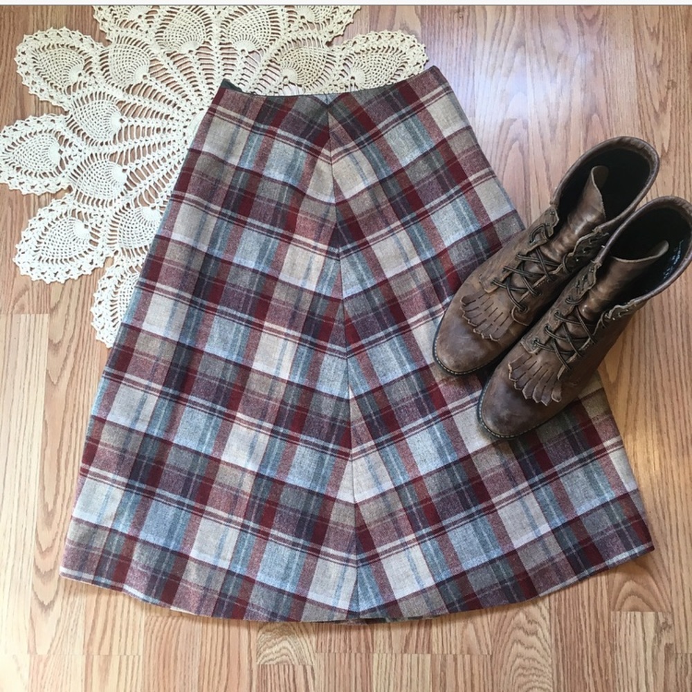 Vintage 70’s Cottage Core Prairie Wool Plaid Skirt